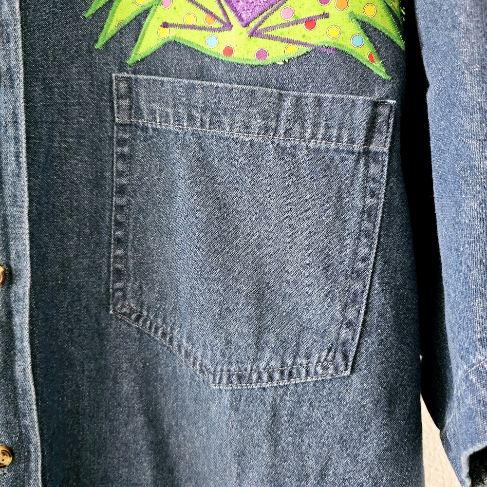 Vintage Haiks crazy cats denim blouse size L embroidered embellished - Picture 5 of 16